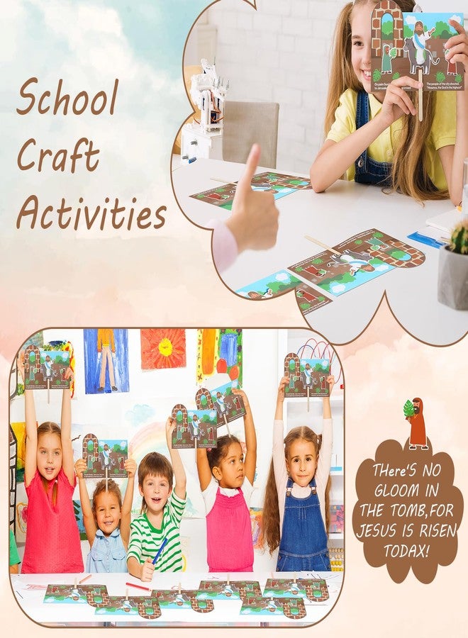 Lunmon 24 Sets Easter Craft for Kids Bulk Jesus Enters Jerusalem Craft Kit with Pre Printed with The Story of Jesus Entering Jerusalem Small Wooden Stick for Easter Sunday School Classroom Activities - Image 5
